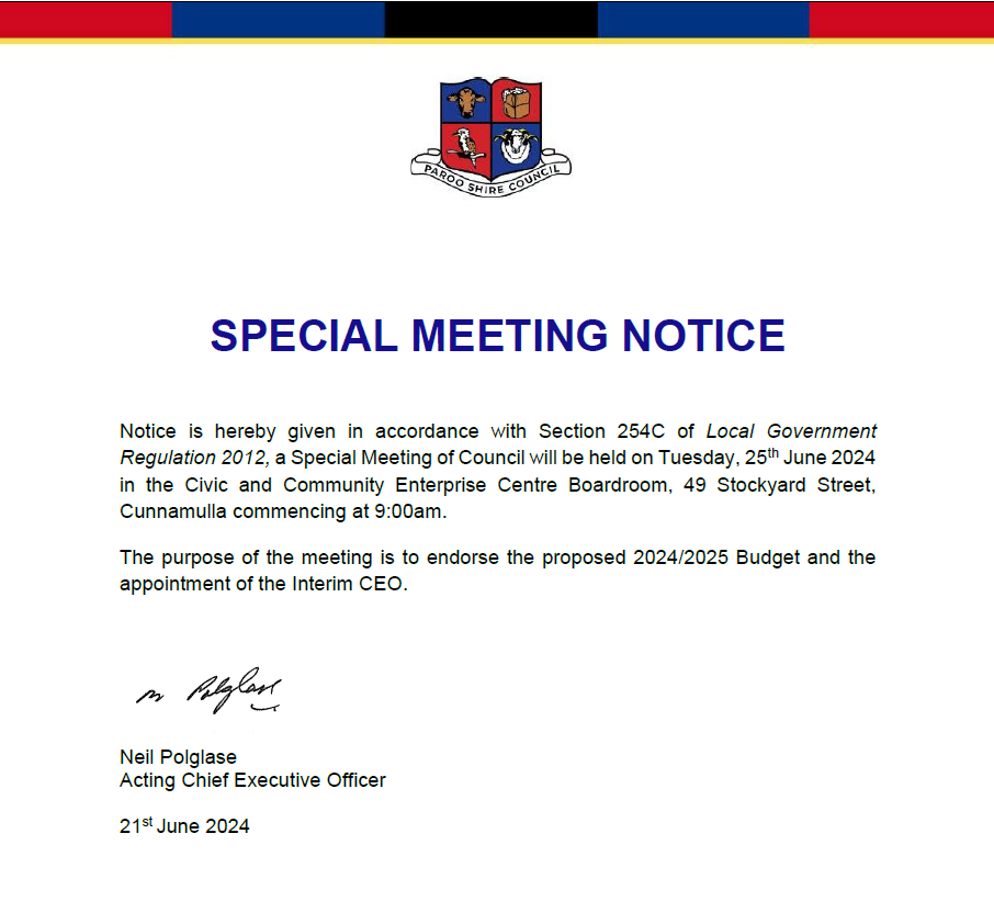 Special meeting notice 2506